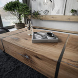 lukmebel Onyx Loft Table Basse Chêne Flagstaff Résistant Très Durable 104x60x41,5 Système Push-to-Open sur Pieds Métal