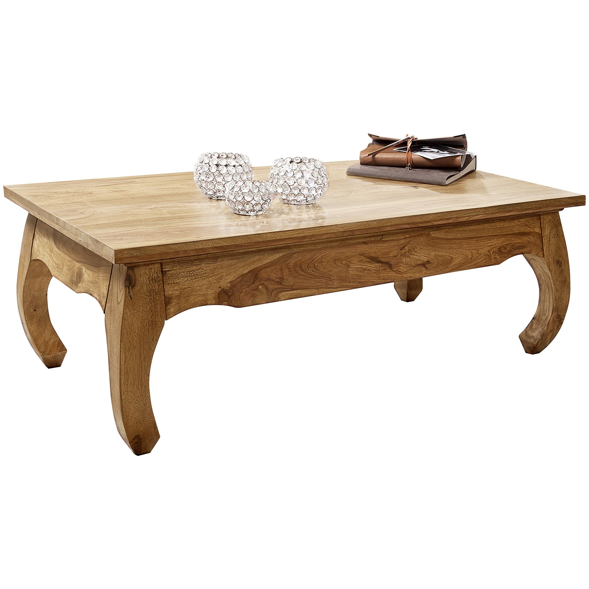 FineBuy Table Basse Bois Massif Acacia 110x60x40 Cm - Style Campagne Chic Salon Naturel