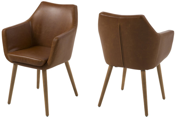 AC design furniture Fauteuil 0000055607 trine - 58 x 58 x 84 cm, Assise Cuir, Dos Vintage Cognac, Structure Bois, chêne, ölbehandelt