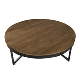 Macabane Table Basse Ronde 90 x 90 cm Bois et métal, Teck, Brun, 90 x 90 x 35 cm