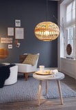 EGLO Suspension luminaire Amsfield, lustre vintage et boho en acier et bois naturel, lampe suspendue pour table à manger et salon, E27, Ø 38 cm