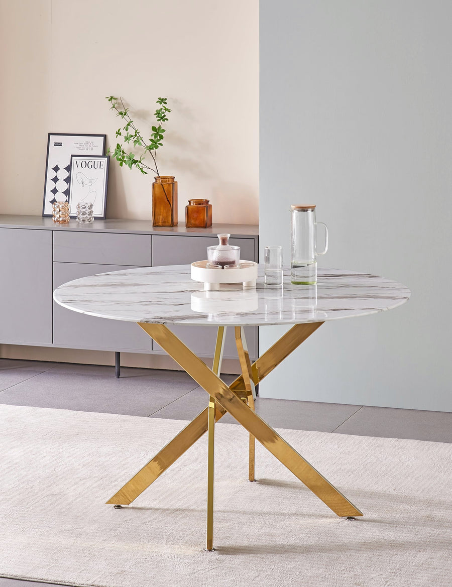 SWEET DECO Table À Manger ALIA Ronde Marbre Structure Acier agentée (Marbre/Dorée/Ronde, 120x120x76 cm) SWEET DECO Table À Manger ALIA Ronde Marbre Structure Acier agentée (Marbre/Dorée/Ronde, 120x120x76 cm)