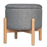 eSituro SOM0113 Tabouret Pouf Rond de Rangement avec Couvercle Amovible,Tabouret Coffre en Tissu et Bois Massif Gris Clair