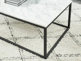 HOMIFAB Table Basse rectangulaire 120 cm en marbre Blanc et Pieds en métal Noir - Collection Telma.