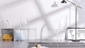 Across-EU Shop Lot de 2 Ghost Chaises en Acrylique Polycarbonate pour Salle à Manger, Salon, Bureau, Restaurant et Jardin, Taille: 91*35*48cm, Poids: 9kg, Transparent