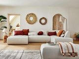 Lisa Design - Onyx - canapé panoramique d'angle Droit 7 Places - en Tissu - Beige