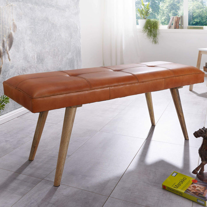 FineBuy bois massif cuir banque 117 x 51 x 38 cm style rétro | rembourré banc | Banc en cuir salle à manger brun | Petit banc de lit cuir véritable banc couloir FineBuy bois massif cuir banque 117 x 51 x 38 cm style rétro | rembourré banc | Banc en cuir salle à manger brun | Petit banc de lit cuir véritable banc couloir