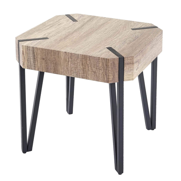 Table Basse de Salon KOS T574, certifié FSC, 52x50x50cm ~ chêne Sauvage, Pieds foncés en métal