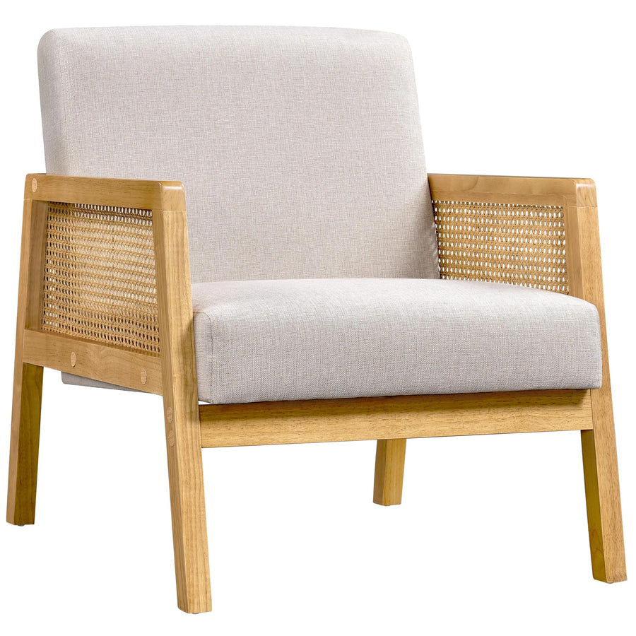 Abician Fauteuil de Salon en Bois et en Tissu Chaise de Rotin Relax avec Coussins Rembourrés pour Salon Chambre Vérandas Beige/1 Abician Fauteuil de Salon en Bois et en Tissu Chaise de Rotin Relax avec Coussins Rembourrés pour Salon Chambre Vérandas Beige/1