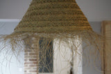 Grande suspension luminaire en fibre de palmier tressée avec franges, Alfa, abat jour marocain, tendance nature, suspension rotin et osier