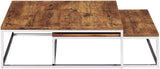Relaxdays Table basse avec plateau en bois FLAT lot de 2 nature HxlxP: 27 x 80 x 80 cm table gigogne carré gain de place lot de 2 salon canapé table d'appoint cadre métal chromé, noir-marron