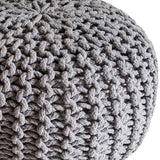 Casamia Pouf en tricot - rond - Diamètre 45 cm - Hauteur 30 cm - Siège style grosses mailles, Coton, gris clair, taille unique